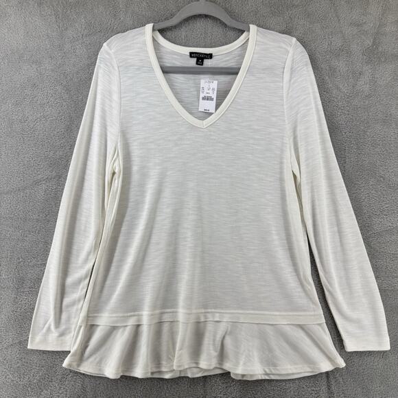 J Crew Mercantile Tunic Top M Ivory Stretch V-Neck Long Sleeve Ruffle Hem New - Picture 1 of 14